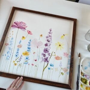 Bloemenveld in vintage lijst